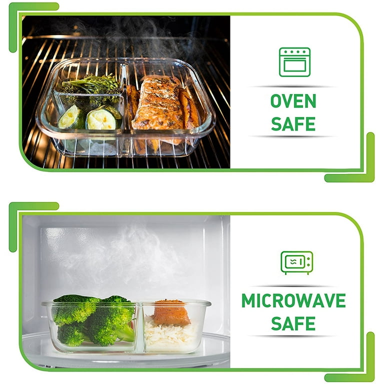 6-Pack] Glass Meal Prep Containers 3 Compartment with Lids, Glass