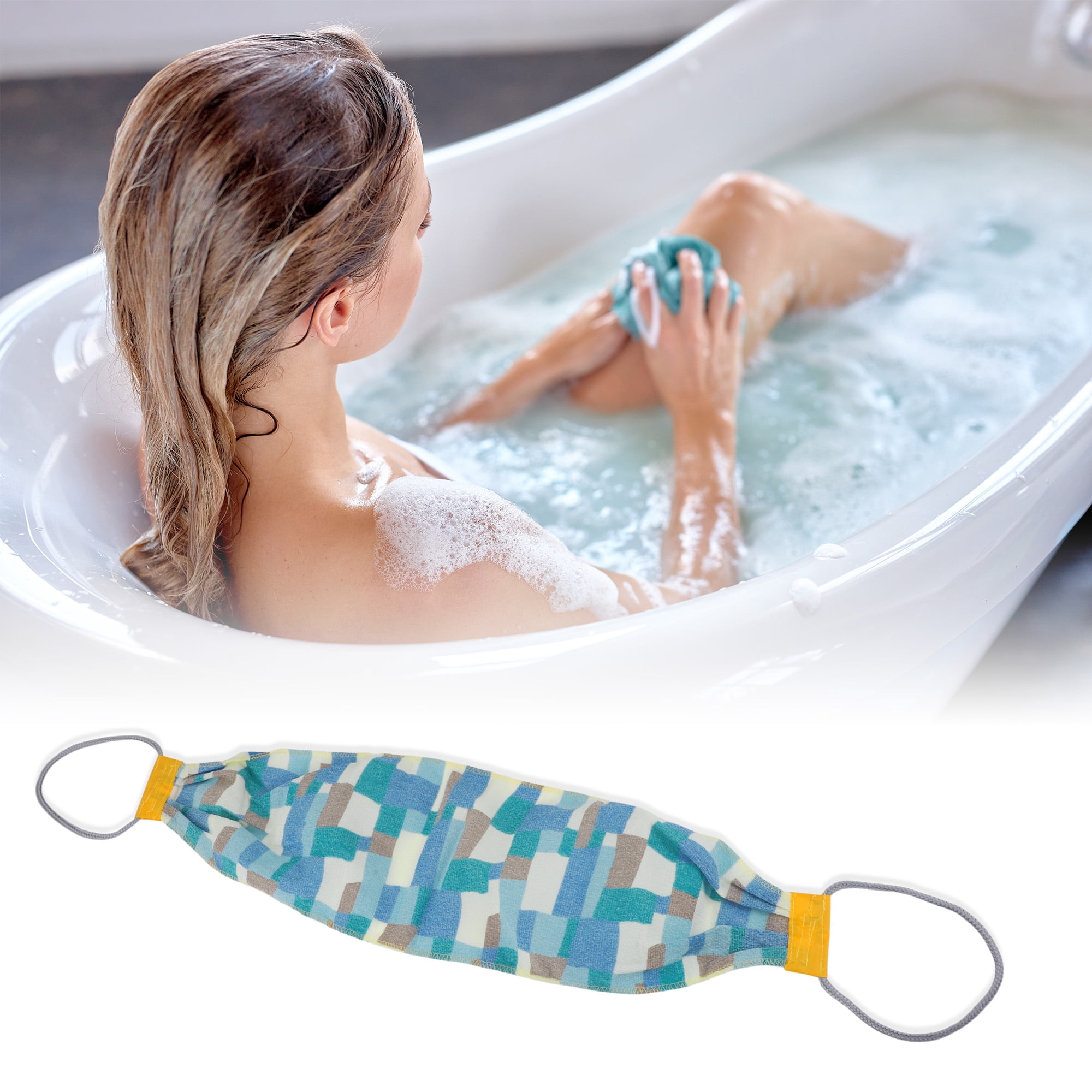 Unique Bargains Plaid Body Scrub Towel Exfoliating Towel Green Blue