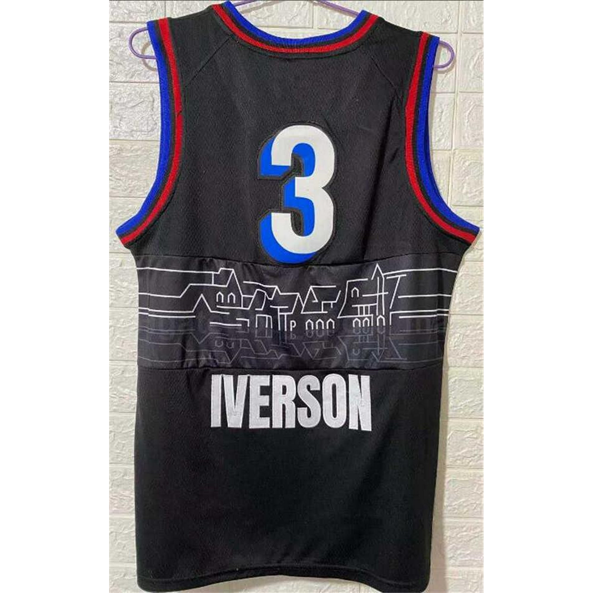 NBA_ jersey Men Basketball Allen Iverson Jerseys 3 High School Georgetown  Hoyas College Wilt Chamberlain 13 Blue Grey Black White R''nba''jerseys 