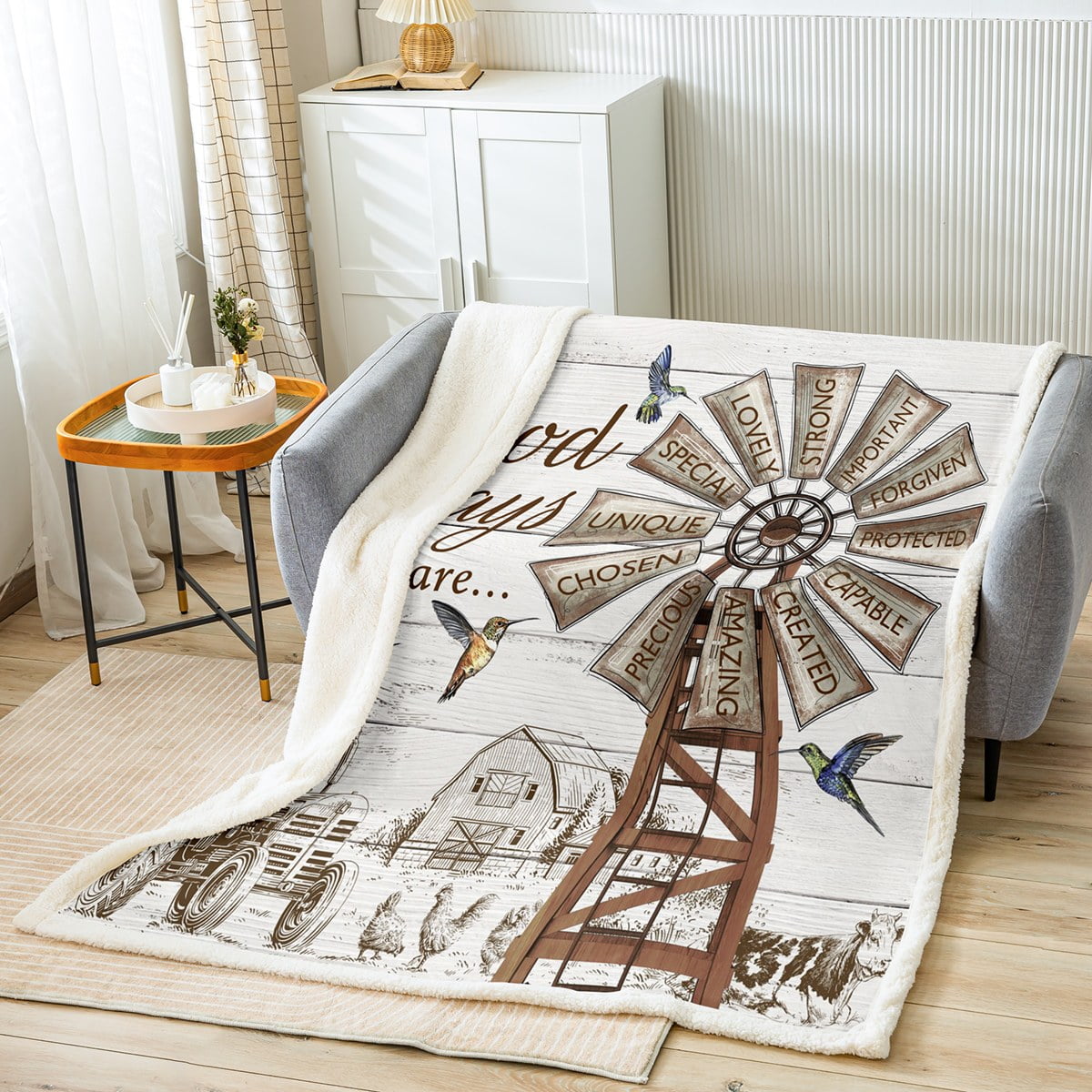 Farmhouse Animal Sherpa Blanket Sheep Sits On The Old Sofa Sherpa Fleece Throw Blanket Warm Soft Cozy Blanket Fuzzy Blanket Lightweight Plush 並行輸入 Farm Animal Plush Fleece Throw Blanket, Cow Throw Blanket, Cow