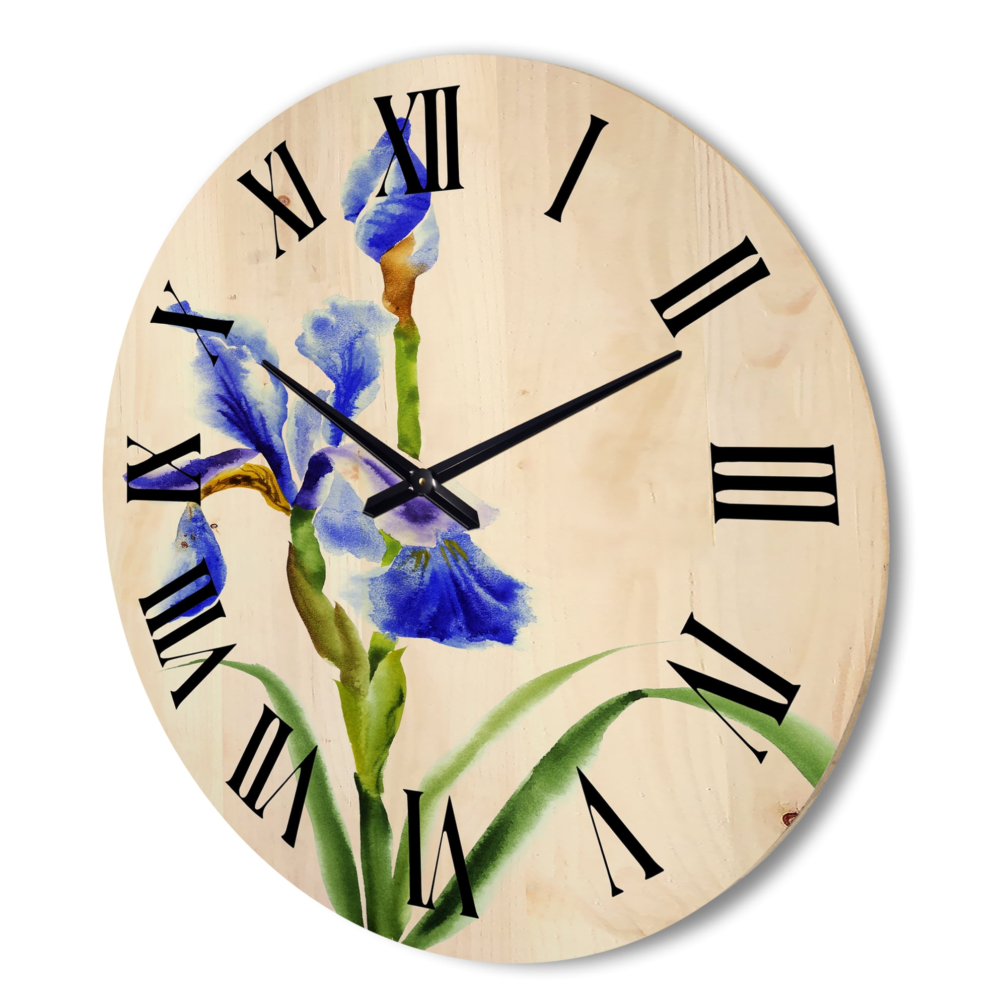 Designart 'Blue Iris Flower Retro Style' Traditional Wood Wall Clock