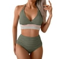 thumbnail image 2 of Fnooota Womens Swimsuits Clearance, V Neck High Waisted Sexy 2 Piece Bathing Suits Army Green Size L, 2 of 7