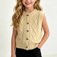 thumbnail image 6 of Xdegoge Girls Cable Knit Sweater Vest Sleeveless Button Down Cardigan Crewneck Waistcoat Fall Winter Warm Layering Tops for Kids Casual School Everyday Wear, 6 of 9