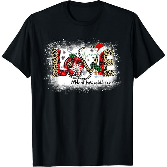 LOVE Healthcare Worker Nurse Christmas Leopard Buffalo T-Shirt