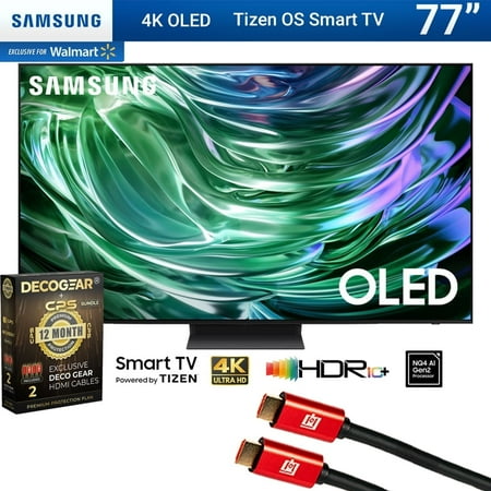 Samsung QN77S90DA 77 Inch OLED 4K Smart TV (2024) Bundle with Deco Gear 4K HDMI 2.0 Cable X2 & CPS Exclusive 12 Month Protection