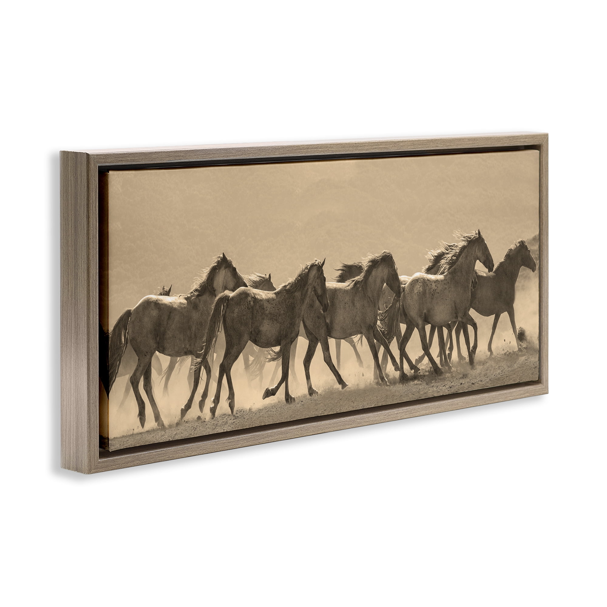 Stupell Industries Western Horses Gallop Animals Photography Brown Floater Framed Canvas Art Print Wall Art, 31 x 14