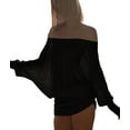 thumbnail image 2 of Women'S Off the Shoulder Dress Long Sleeve Batwing Mini Ruched Sheer Y2K Oversized Casual Streetwear Dress Black L, 2 of 9