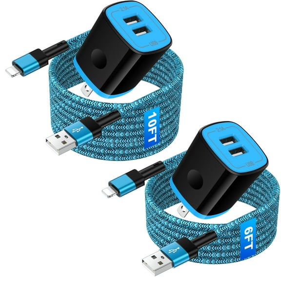 USB Wall Charger Block,2Pack 2.1A Dual USB Charger Block Adapter&iPhone Charger Cable Cord 6ft Multi Charging Cables 10ft Fast Charging Block USB to Light-ning Cable 6ft 10ft Compatible for iPhone 14