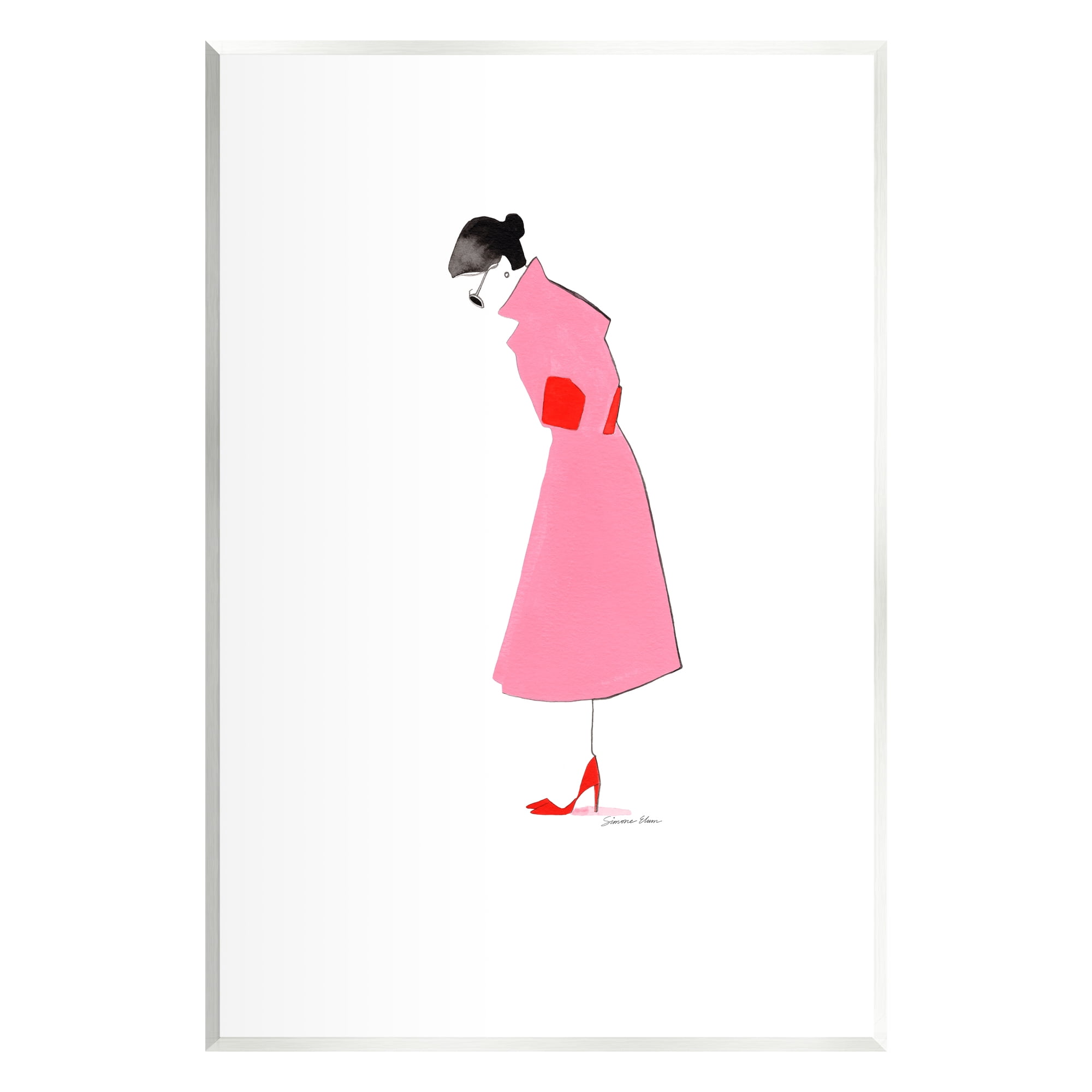 Stupell Pink Book Stack Handbag Framed Wall Art - Texturized Giclee Print On Wood, 12x12"