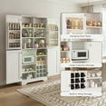 thumbnail image 3 of EOP Tall Kitchen Pantry Storage Cabinet with Doors, Wooden Snack Storage Cabinet with Adjustable Shelves, Large Food Pantry Cabinets with Wine Storage Grid & 6 Door Shelves, White, 3 of 8
