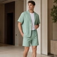 thumbnail image 3 of AZoiNM Men's Short Sleeve Shorts Suit Set Summer Two Button Notch Lapel Loose Fit, 3 of 18