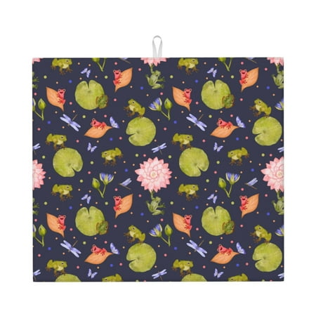

Naloa Frog And Flowers Dish Drying Mat for Kitchen Counter Heat Resistant Drainer Mats Absorbent Draining Mat Dish Rack Pad 16 x18