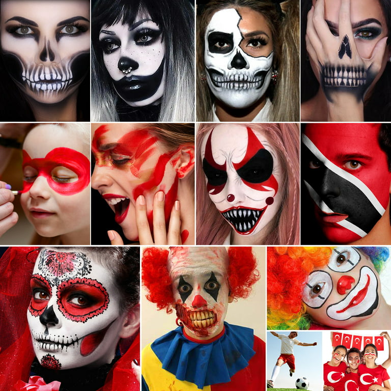 Black White Red Face Paint Clown Makeup Kit Professional White Black Red  Face Painting Joker Dress Up 