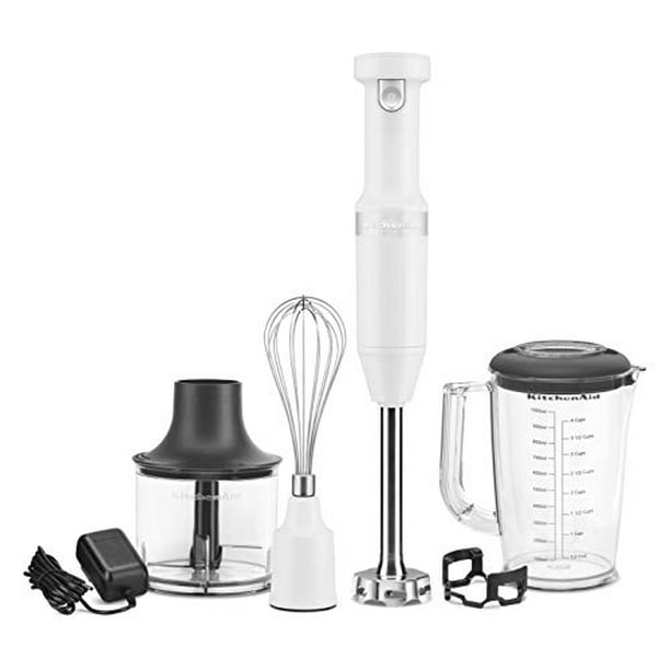 KitchenAid KHBBV83WH Cordless Variable Speed Hand Blender with Chopper and Whisk Attachment