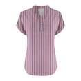 thumbnail image 4 of Blczomt Spring Tops for Women Short Sleeve Loose Fit V Neck Shirts Dressy Casual Striped Pink Summer Shirts for Women, 4 of 5