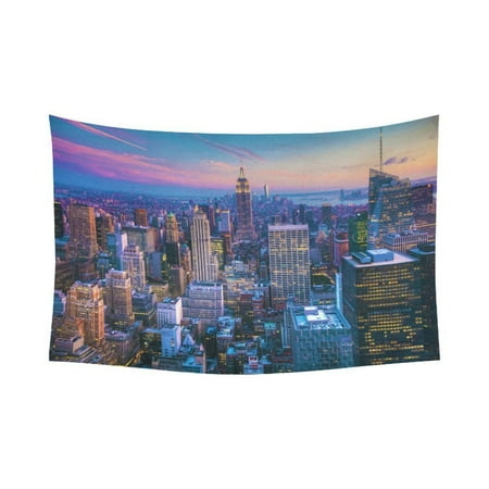 City Hangings - GCKG NYC New York Skyline Cityscape Tapestry Wall Hanging City Panoramic Sunset Wall Decor Art for Living Room Bedroom Dorm Cotton Linen Decoration 90 x 60 Inches