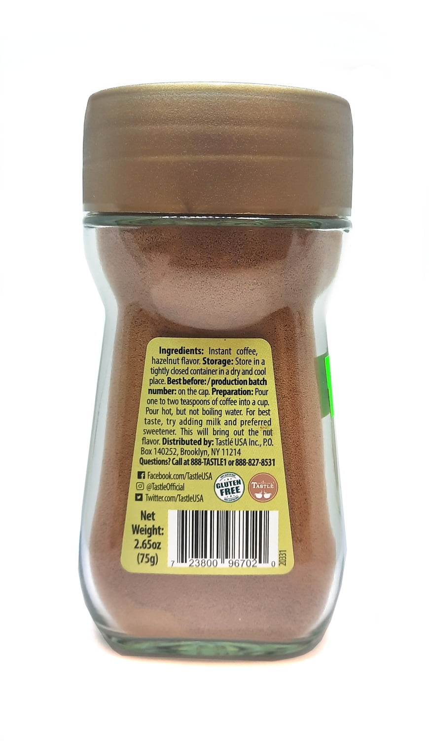 Cafe Tastle Natural Instant Coffee, Hazelnut Flavor, 2.65 oz