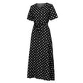 thumbnail image 5 of Maxi Dresses for Women Sale Clearance Polka Dot Short Sleeve Summer Dresses with Belt Evening Party Holiday Elegant Ladies Wedding Guest Dress Beach Boho Hawaiian Dress Sundress Long Dresses, 5 of 7
