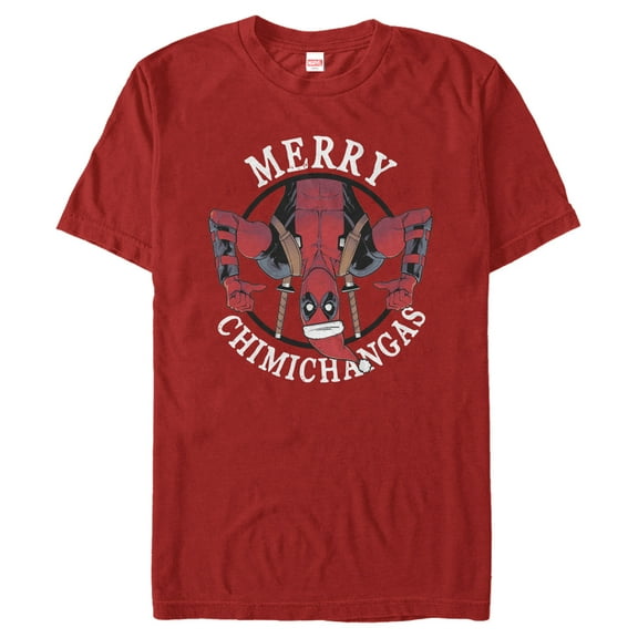 Men's Marvel Christmas Deadpool Merry Chimichangas  Graphic Tee Red Large