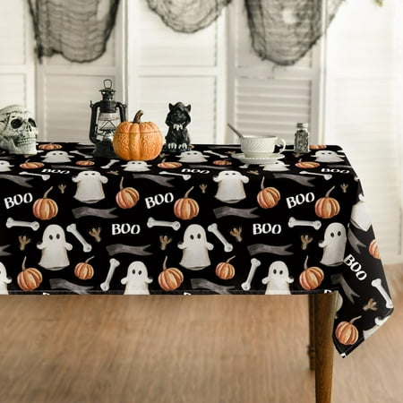 

Halloween Tablecloth 52x70 Inch Rectangular Ghost Pumpkin Black Washable Table Cover for Party Picnic Dinner Decor