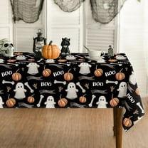Halloween Tablecloth 60x84 Inch Rectangular, Ghost Pumpkin Black Washable Table Cover for Party Picnic Dinner Decor