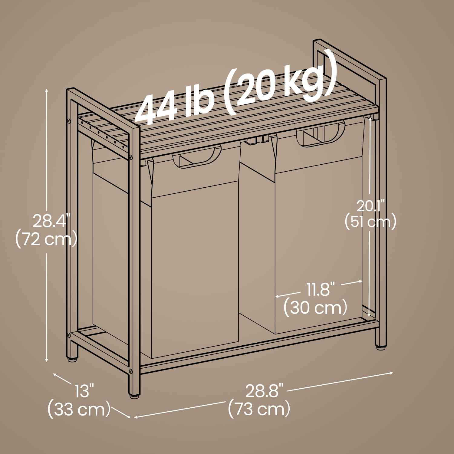 LEDREM 2-Compartment Laundry Hamper with Shelf, 24.2 Gallon (92L) Foldable Clothes Sorter, Removable Oxford Fabric Liners, Steel Frame & MDF Panel, Light，Dark Laundry Separation, Black
