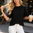 thumbnail image 7 of dazeni Sweaters for Women Ruffle Flare Short Sleeve Knit Crochet Pullover Hollow out Oversized Crewneck Tops Black, 7 of 7