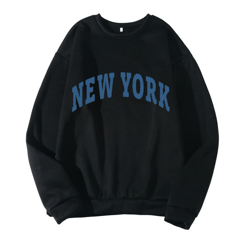 2DXuixsh Mens Oversized Sweatshirt New York Men Women Letter Graphic Print  Round Neck Long Sleeve Tops Sweatshirt Mens Zip Hoodie Polyester Black L