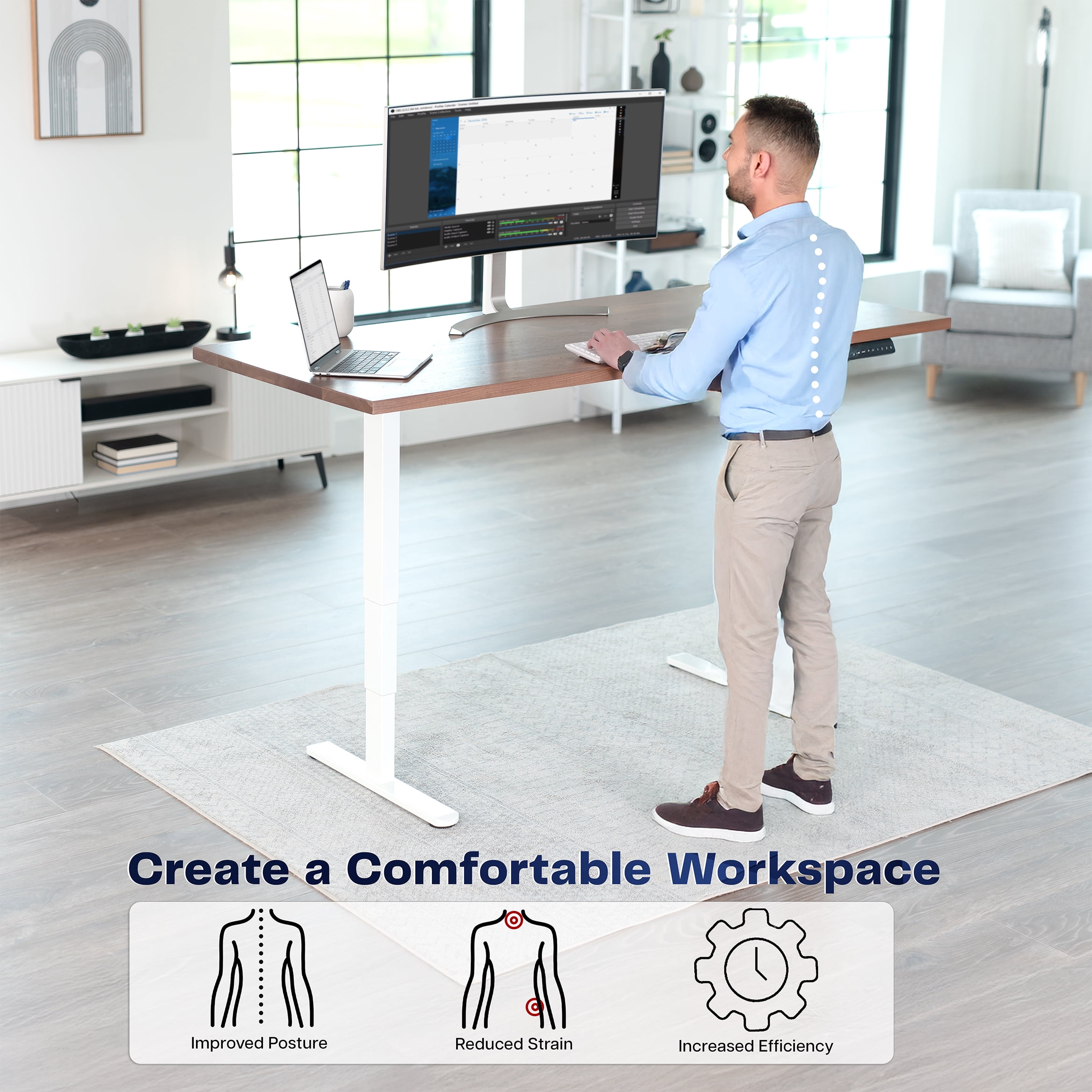 VIVO White Electric Standing Height Adjustable Desk Frame, Dual Motor Ergonomic