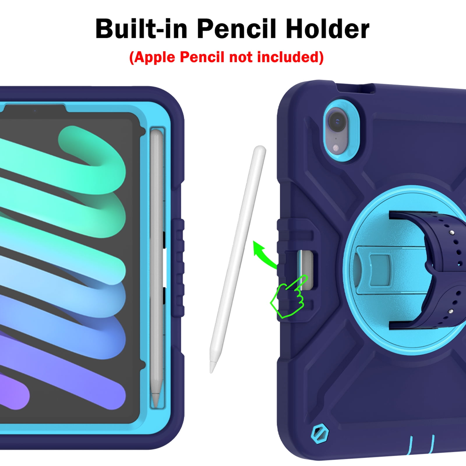 Dteck Case for iPad mini 7 (A17 Pro) 8.3 inch 2024/ iPad mini 6th Generation,Heavy Duty Rugged Drop Proof Shockproof Armor Case with Stand Pencil Holder Hand Strap Shoulder Strap,Navyblue