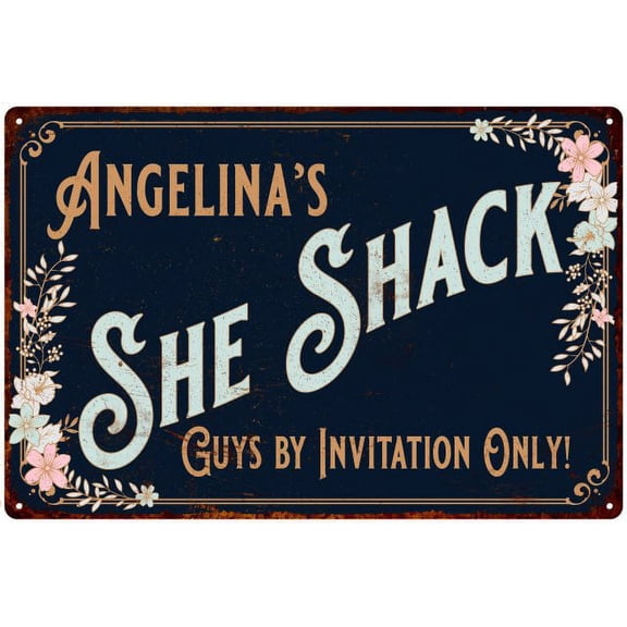Angelina's SHE SHACK Sign Metal Wall Decor 8 x 12 High Gloss Metal 208120060417