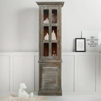 Reclaimed Solid Wood 84 inch Tall Curio Display Cabinet with 2 doors | 3 Shelves Farmhouse Vintage Narrow Armoire | Unique Bedroom Closet