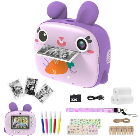 Instant Print Camera 1080p HD That Instant Print Photos With 3 Rolls Print Paper & 32GB Memory Card For Birthday Gifts (Purple)