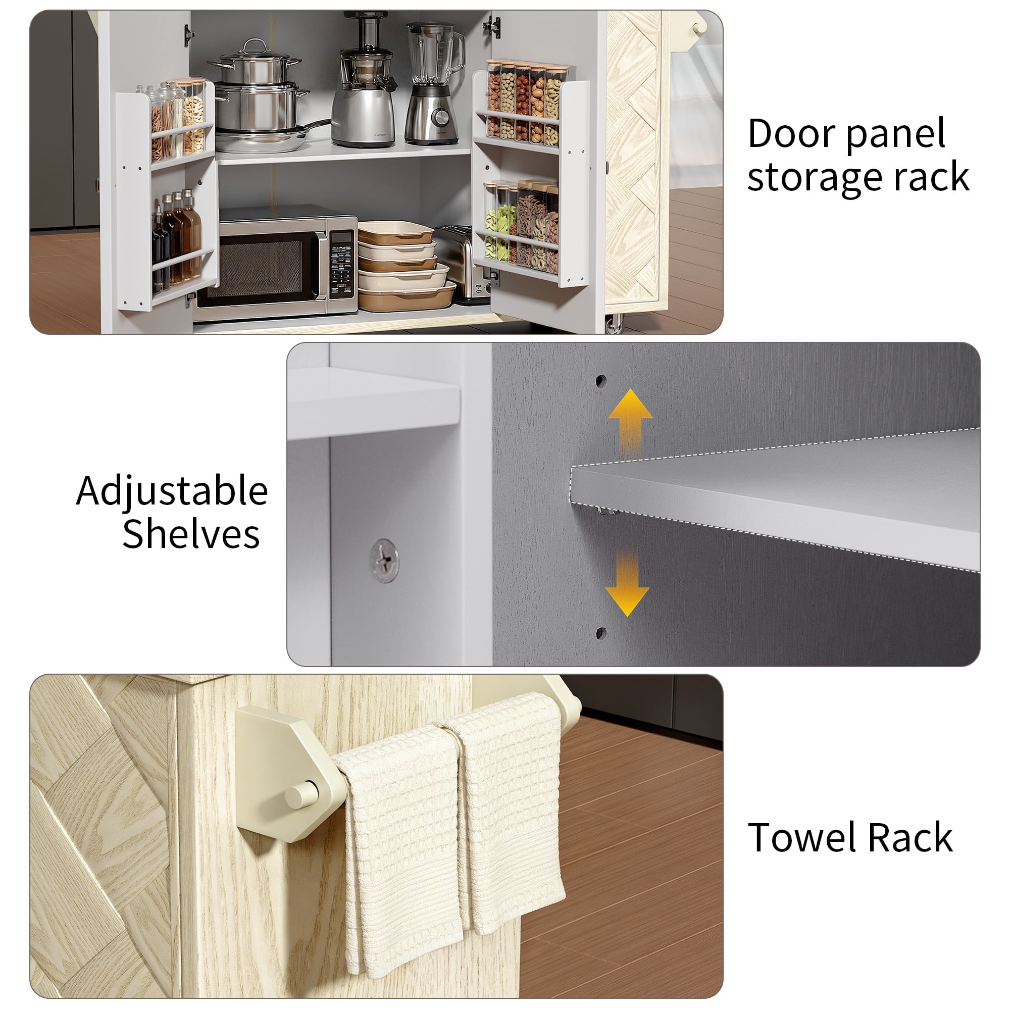 OMCHOM 51.2" Kitchen Island with Folding Drop Leaf,Rolling Cart Table with Storage and Towel Rack,Champagne