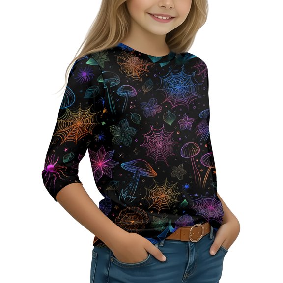 Grblisyd Boys Girls 3/4 Sleeves Halloween Tops Casual Crewneck Trendy Graphic Shirts for Fall Daily Wear Clothes