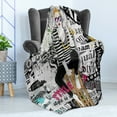 thumbnail image 4 of Fashion Soft Flannel Fleece Throw Blanket, Model Posing and Sitting on Tabouret with Clothes Grunge Street Style Print, Cozy Plush for Indoor and Outdoor Use, 70" x 90", White and Black, by Ambesonne, 4 of 5