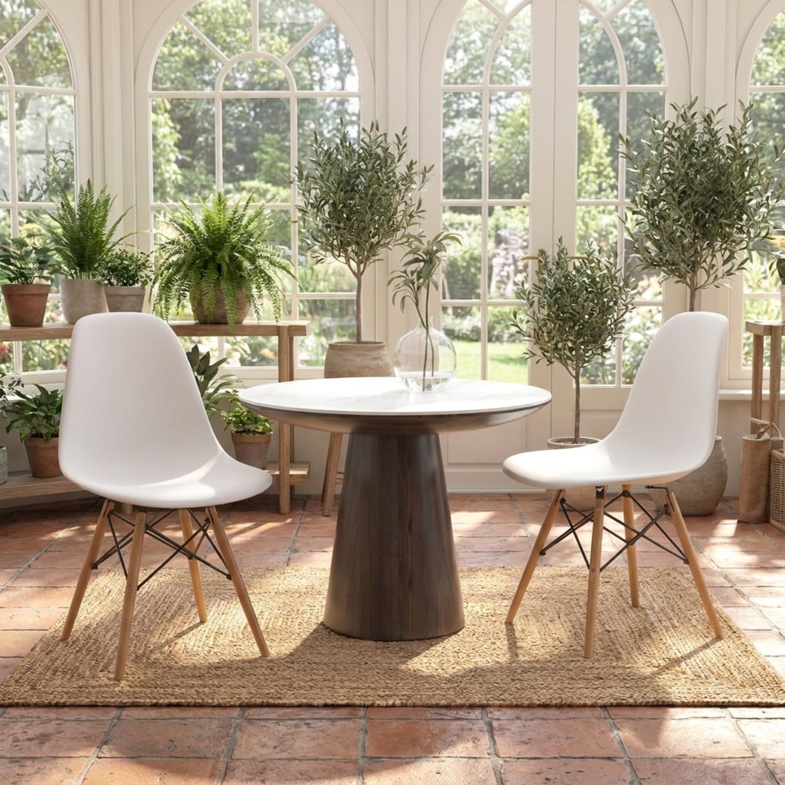 Furnibear Modern Armless Dining Chairs Set of 4 with Molded PP Seat and Solid Beech Wood Legs for Dining Room and Kitchen, White