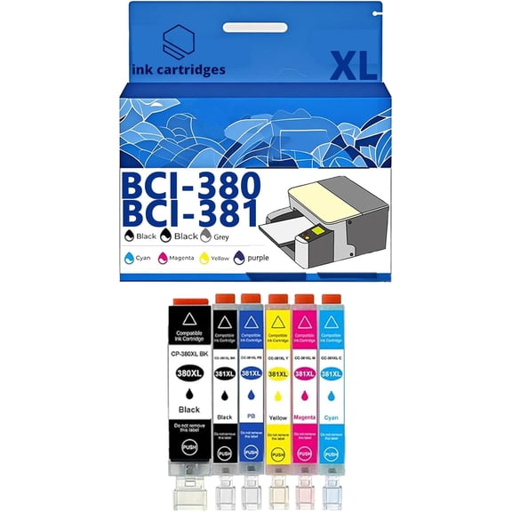BCI-380XL BCI380 BCI381 Ink Cartridges Compatible for Canon TS8130 TS8230 TS6130 6230 6330 7330 TR703 Inkjet Printers, Leak-Proof Design Crisp Printing