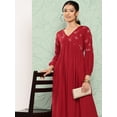 thumbnail image 4 of Janasya Women's Maroon Rayon Solid Gathered Kurta, 4 of 7