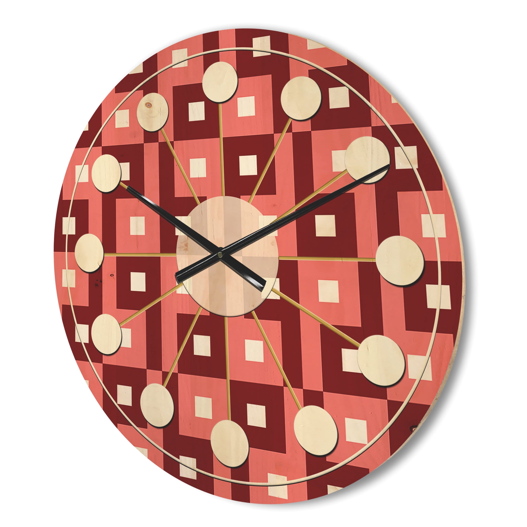 Designart 'Abstract Retro Pattern Design VIII' Mid-Century Modern Wood Wall Clock