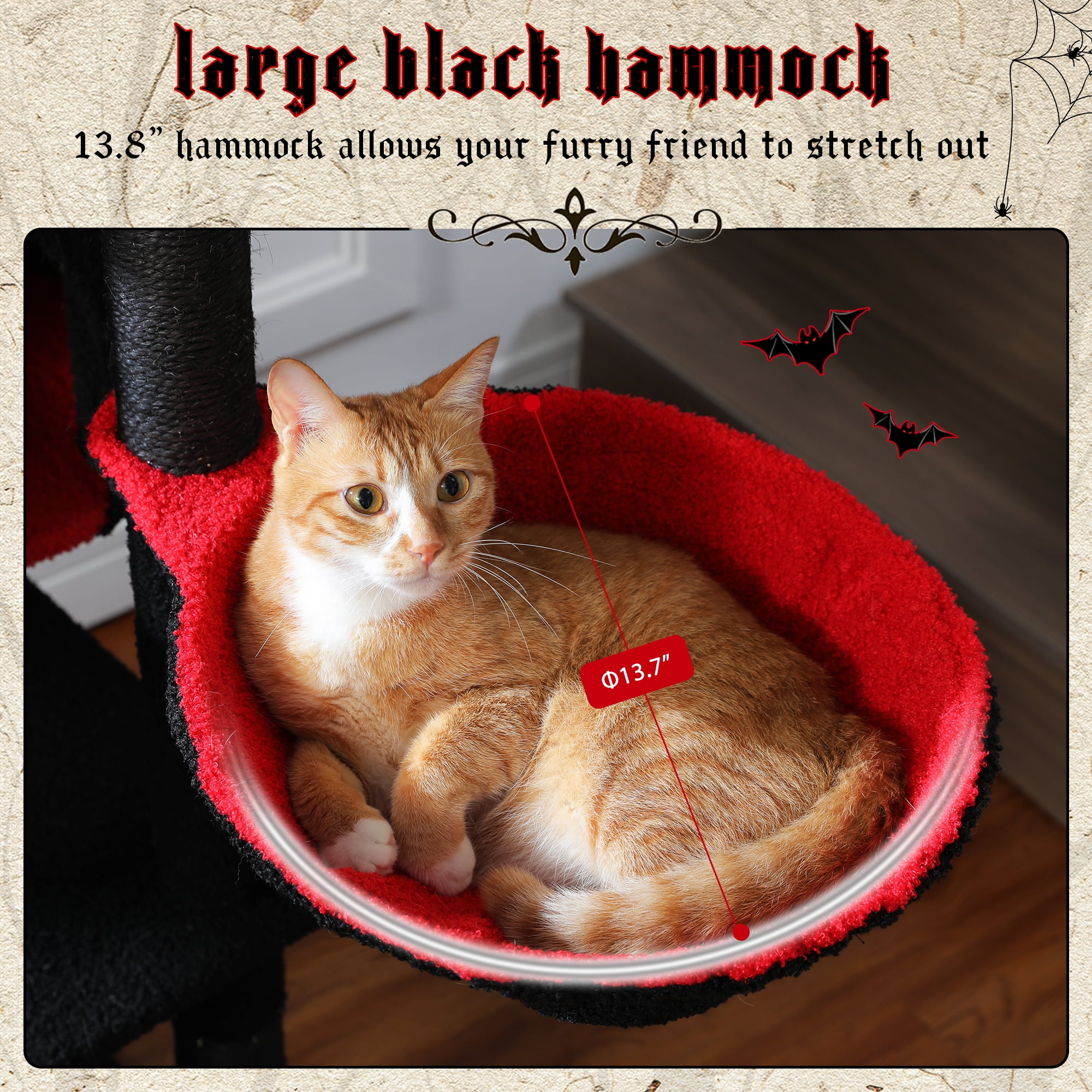 PAWZ Road 59" Cactus Cat Tree Tower with sisal Scratching Post & Large Perch for Indoor Cat Black