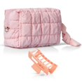 thumbnail image 1 of Bolsa de maquillaje PIAKASSO acolchada rosa con pinza para el pelo, 1 of 7