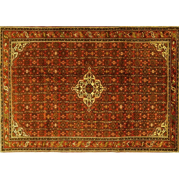 Ahgly Company Machine Washable Indoor Rectangle Persian Yellow Traditional Area Rugs, 6' x 9'