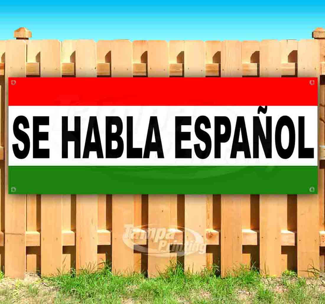 Many Sizes Available Advertising Flag, Store SE Habla Espanol Extra Large 13 oz Heavy Duty Vinyl Banner Sign with Metal Grommets New