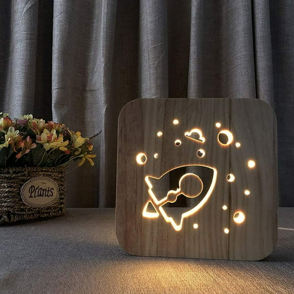 WHAMVOX 3D Wooden Lamp for Home Decor Orange USB Powered Lightweight Creative Design Suitable for Bedroom Living Room Dorm Baby Room 1pc
