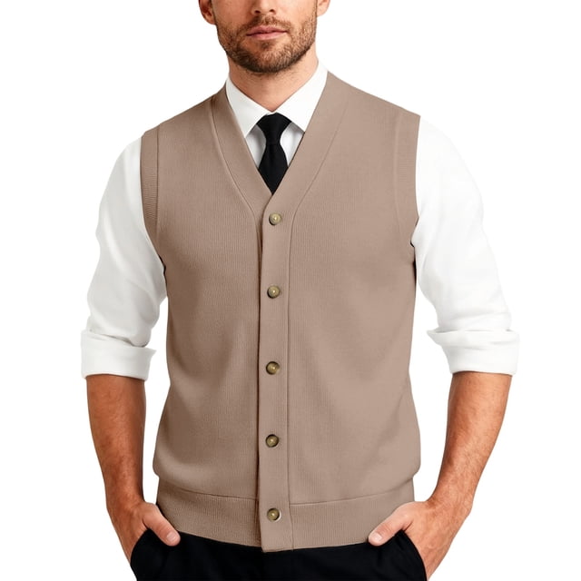 Gilet Classique en Tricot avec Boutons pour Hommes – Chandail Sans Manches Polyvalent pour Tenue Décontractée et Professionnelle, Garde-Robe Quotidienne du Printemps à l'Automne