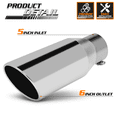 thumbnail image 4 of M-AUTO 5"Inlet 6"Outlet Stainless Steel 15"Exhaust Muffler Tip Straight-Through Round Diagonal Cut Chrome Roll Tip, 4 of 10