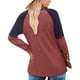 thumbnail image 4 of Camisa de Mujer Cuello en V Contraste Color Manga Larga Top Camiseta Interior Poliéster para Otoño Invierno Rojo XXL, 4 of 6