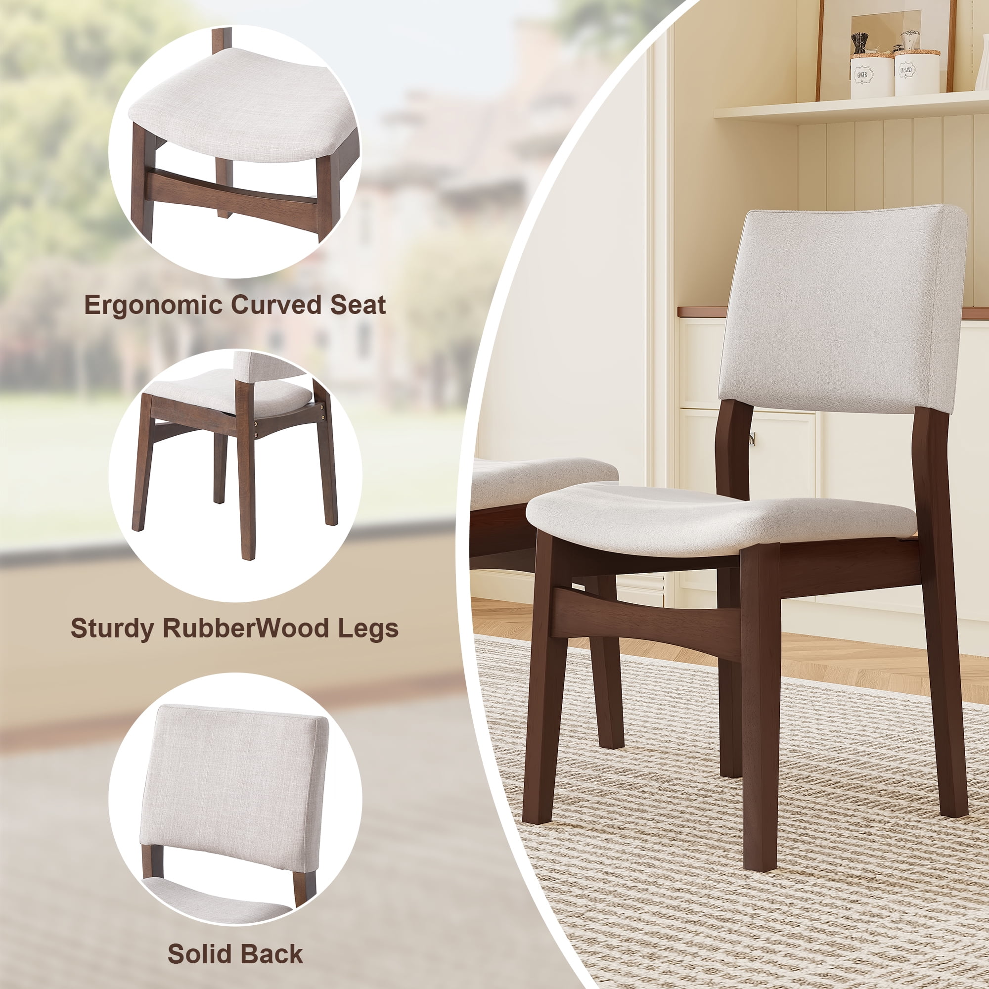 Euroco 5-Piece Mid Century Modern Dining Set for 4, Dining Room Table with 4 Upholstered Chairs and Solid Wood Frame for Kitchen/Dining Room, Dark Walnut