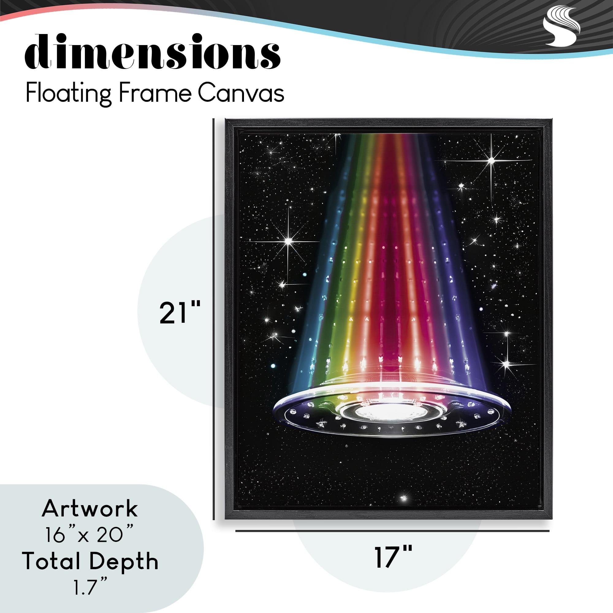 Rainbow Galaxy UFO Black Framed Floater Canvas Wall Art, design by Sasha